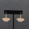 Moth Pierced Earrings Gold tone Pink Purple White Enamel Dangle 5/8"