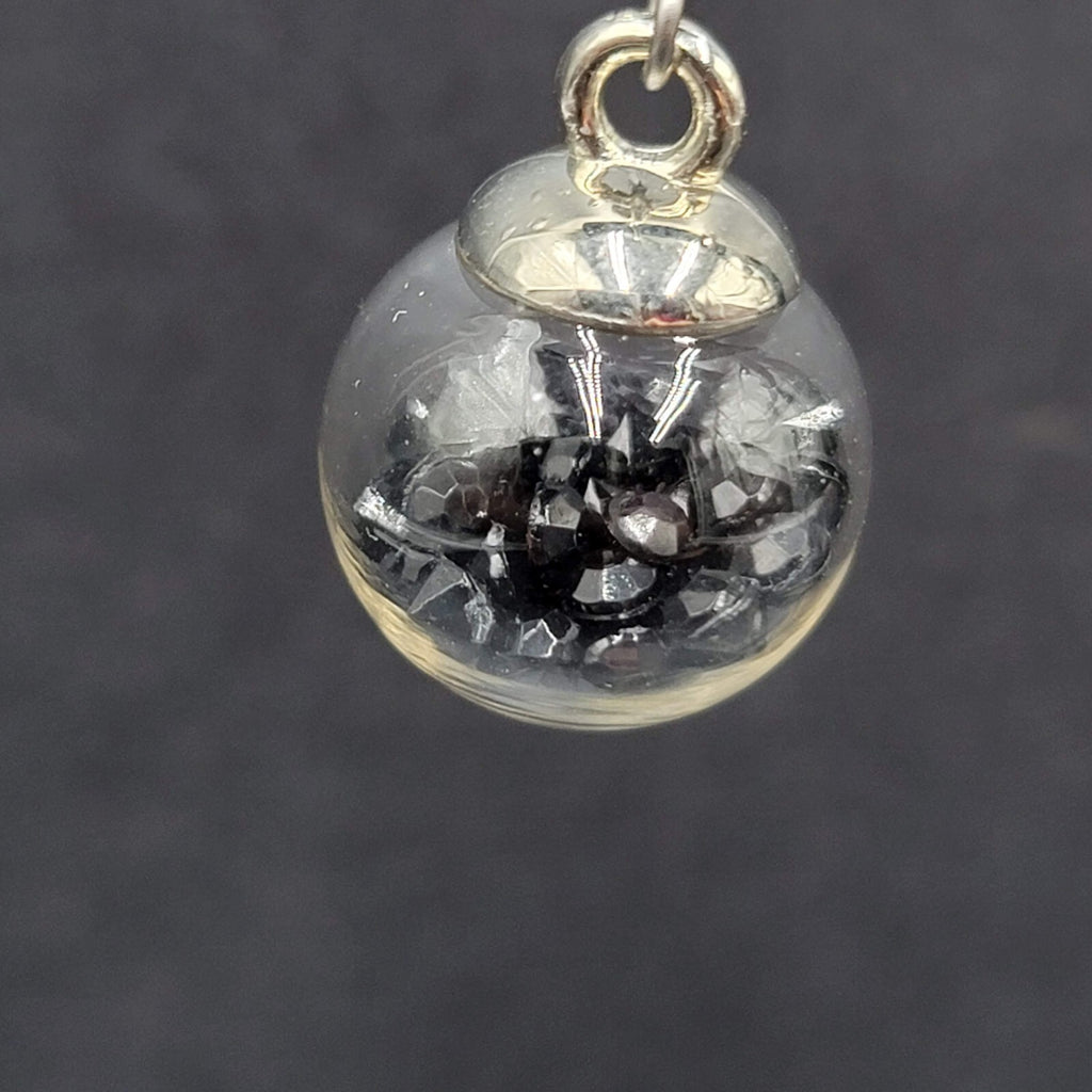 Pierced Earrings Silver tone Loose Black Rhinestones Filled Sphere Dangle 3/4"
