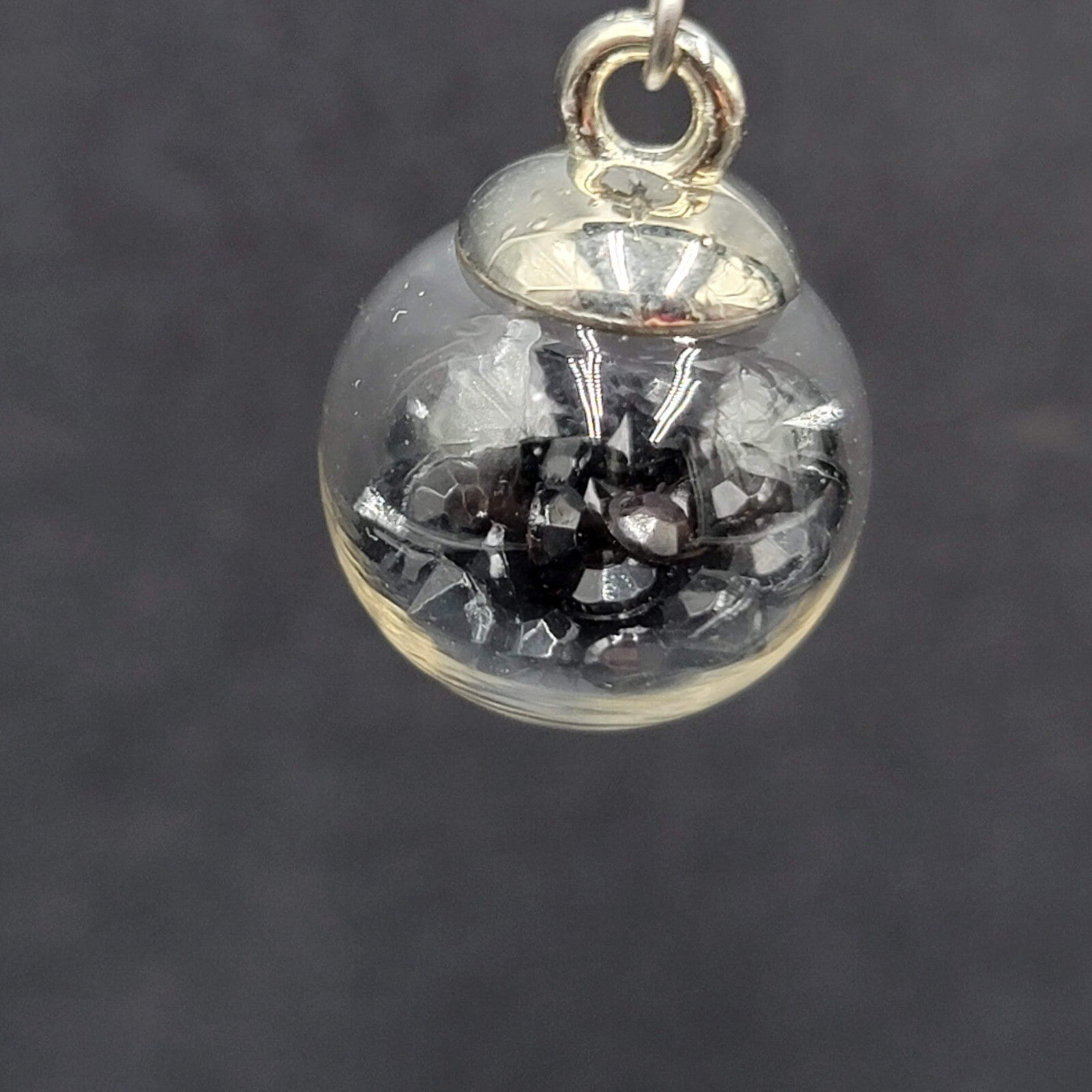 Pierced Earrings Silver tone Loose Black Rhinestones Filled Sphere Dangle 3/4"