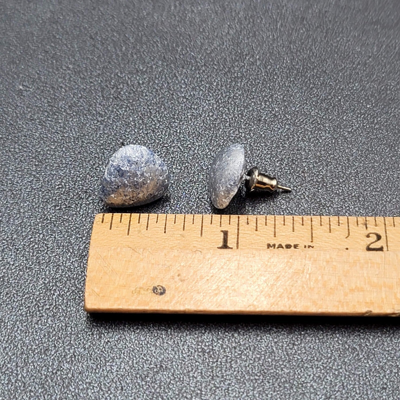 Vintage Pierced Earrings Blue Gray Enamel Splatter Heart Studs 1/2"