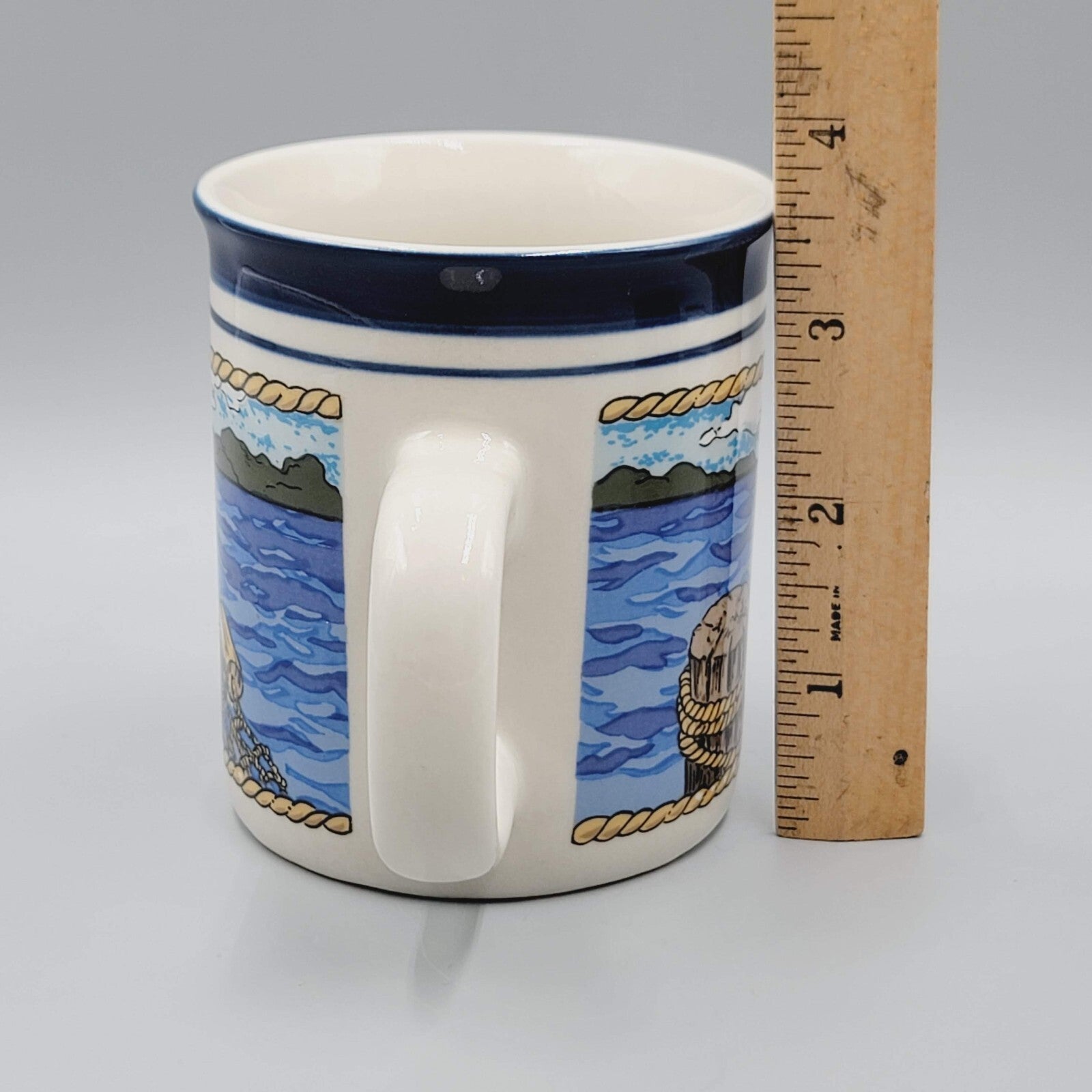 Tienshan Coffee Mug Stoneware Set of 2 Seagull Beach Ocean Theme