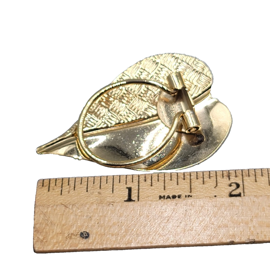 Vintage Scarf Clip Gold tone Heart Leaf Estate Jewelry 2"