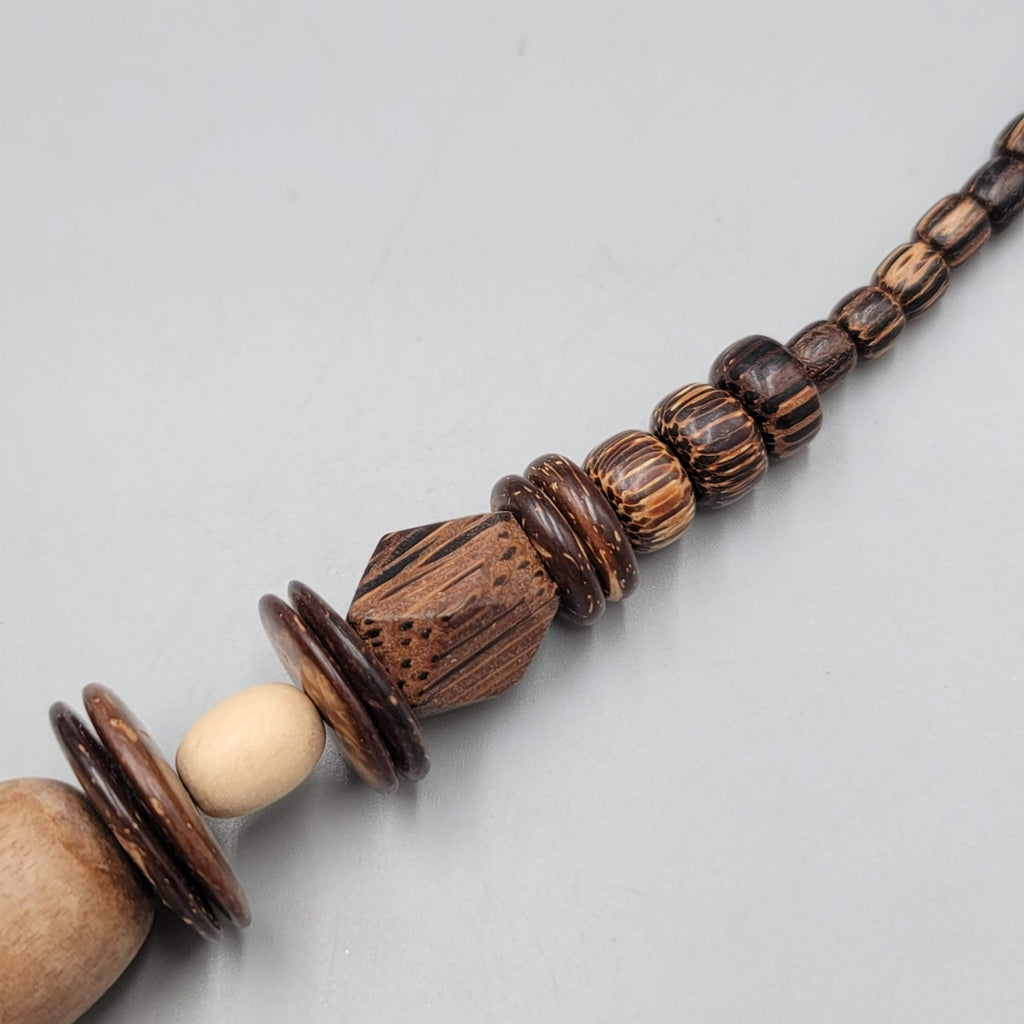 Vintage Large Wood and Coconut Bead Statement Necklace 24"
