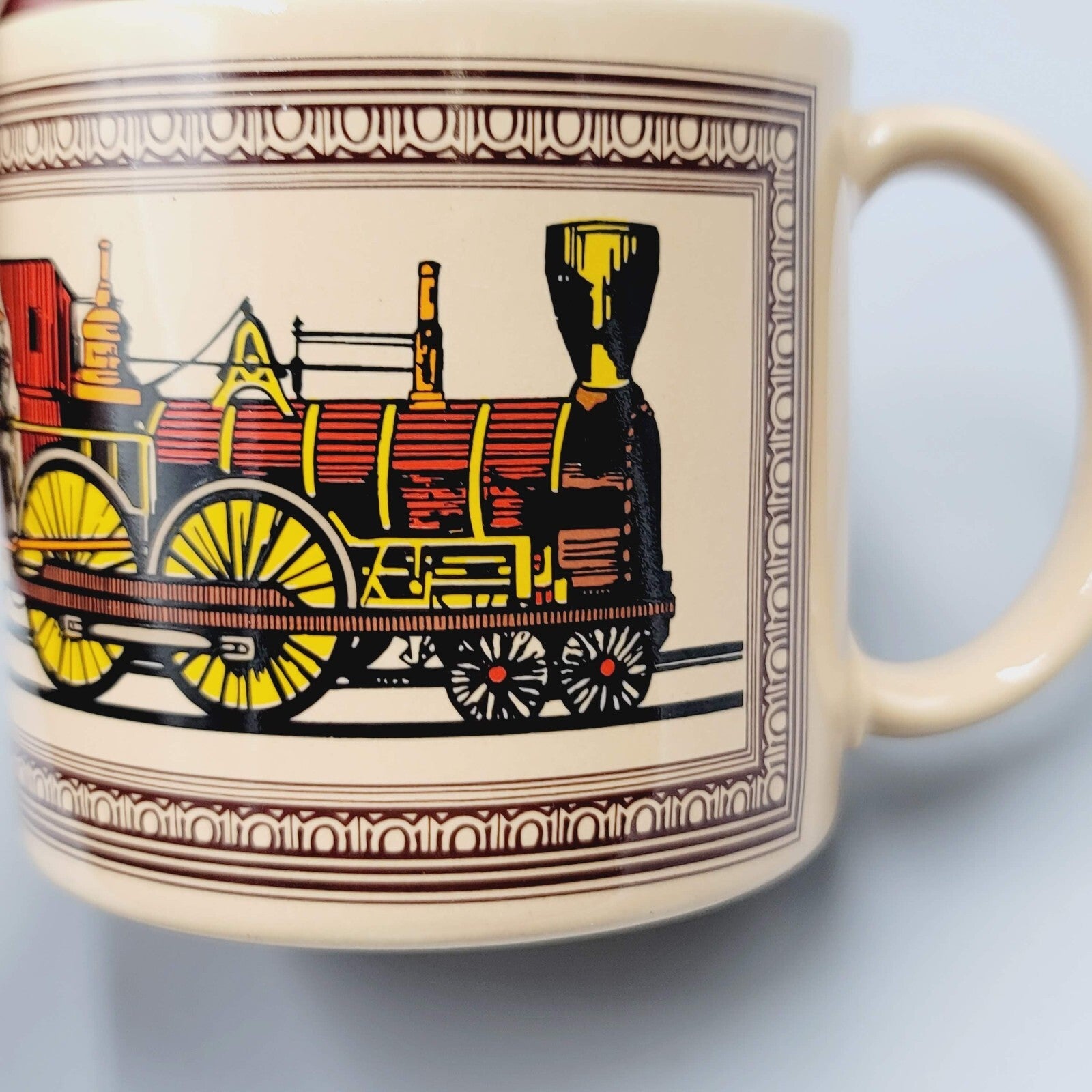 Vintage Steam Engine Train Coffee Mug Tan Japan Chaps