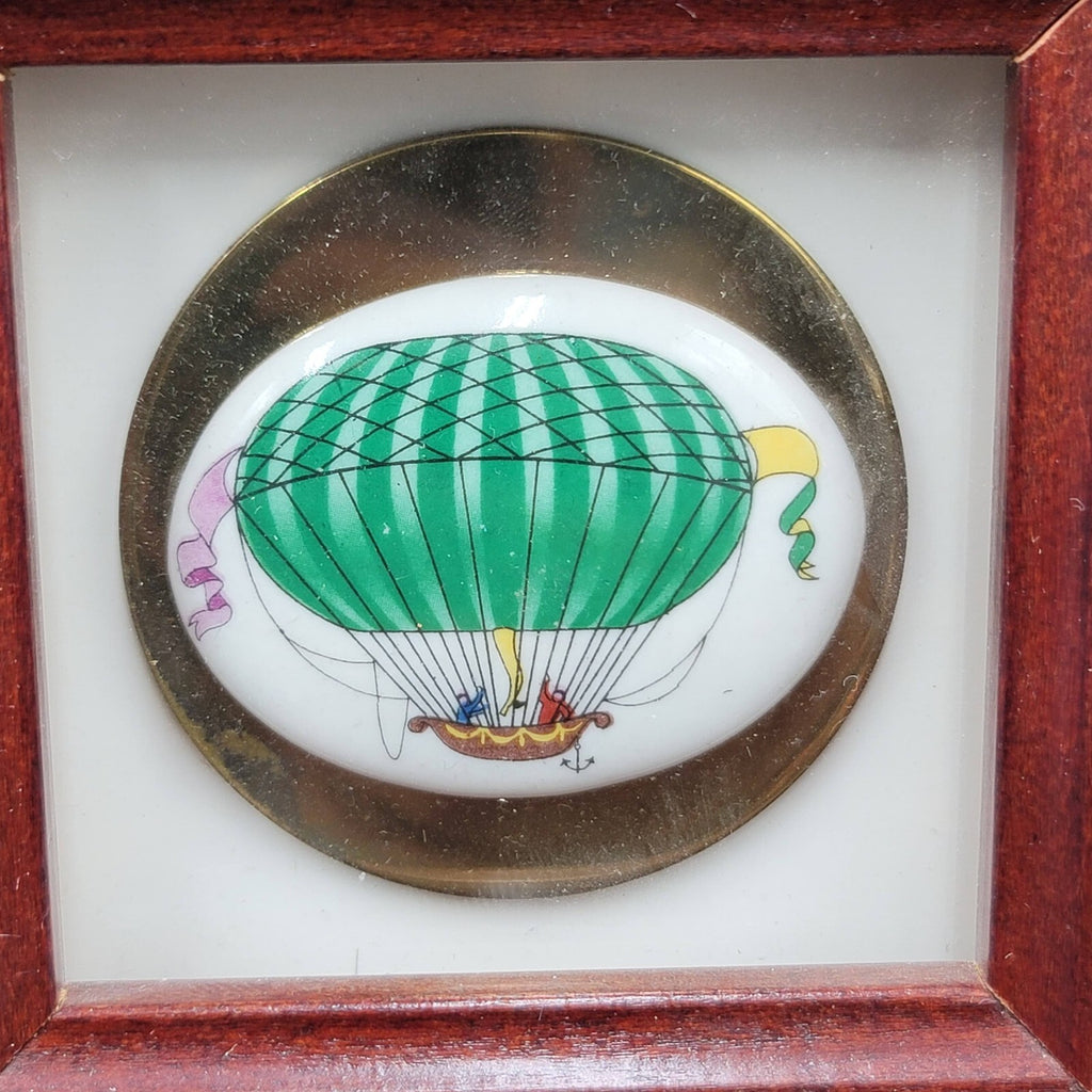 Framed Hot Air Balloons Painted Ceramic Set of 2 Unique