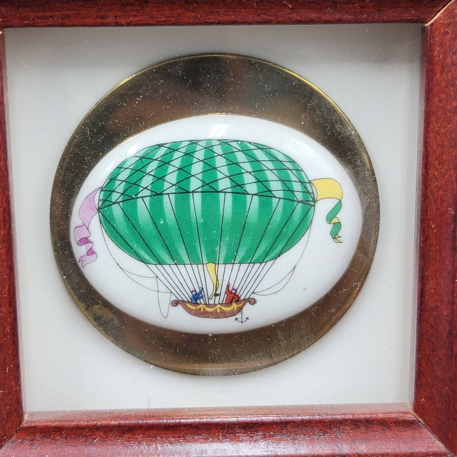 Framed Hot Air Balloons Painted Ceramic Set of 2 Unique