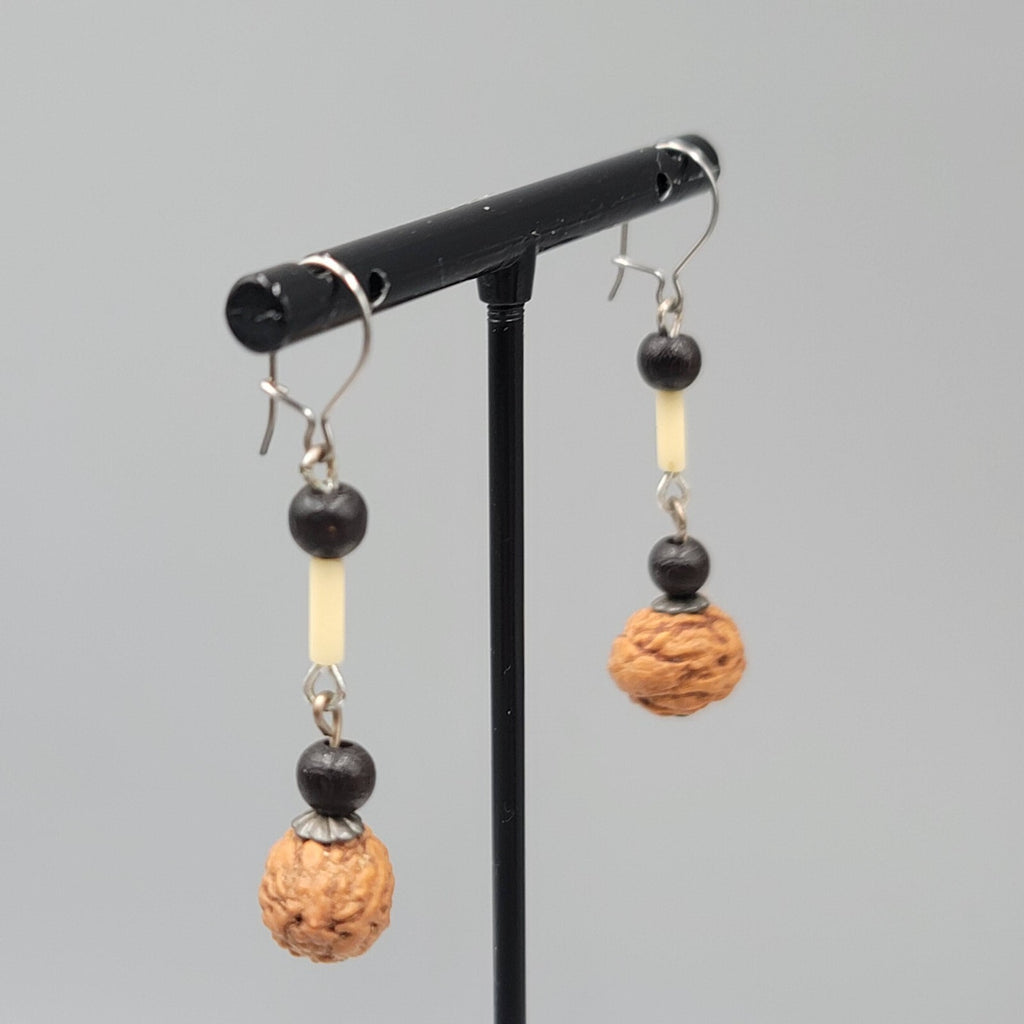 Boho Pierced Earrings Silver tone Seed Beaded Dangle 1.25"