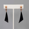 Vintage Clip on Earrings Copper Dark Blue Enamel Dangle 2"