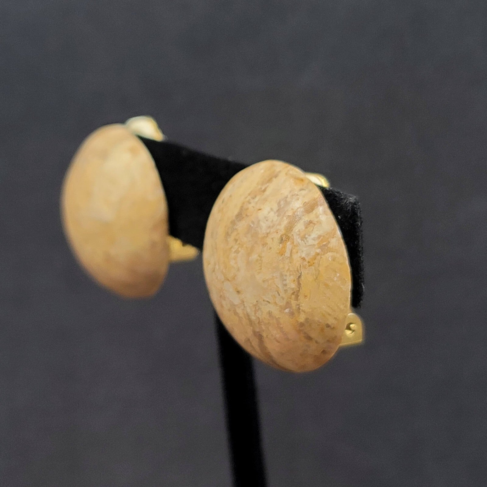 Vintage Clip on Earrings Agate Stone Dome Round 1"