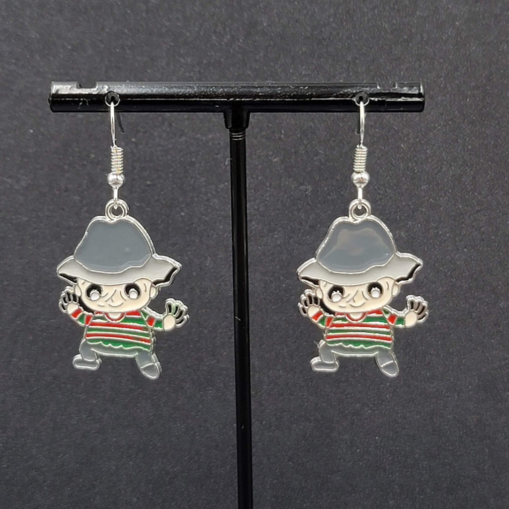 Feddy Krueger Pierced Earrings Enamel Nightmare on Elm St Horror Movie 1.25" FS