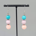 Pink Purple Blue Glass Bead Pierced Earrings Silver tone Dangle 1.5"