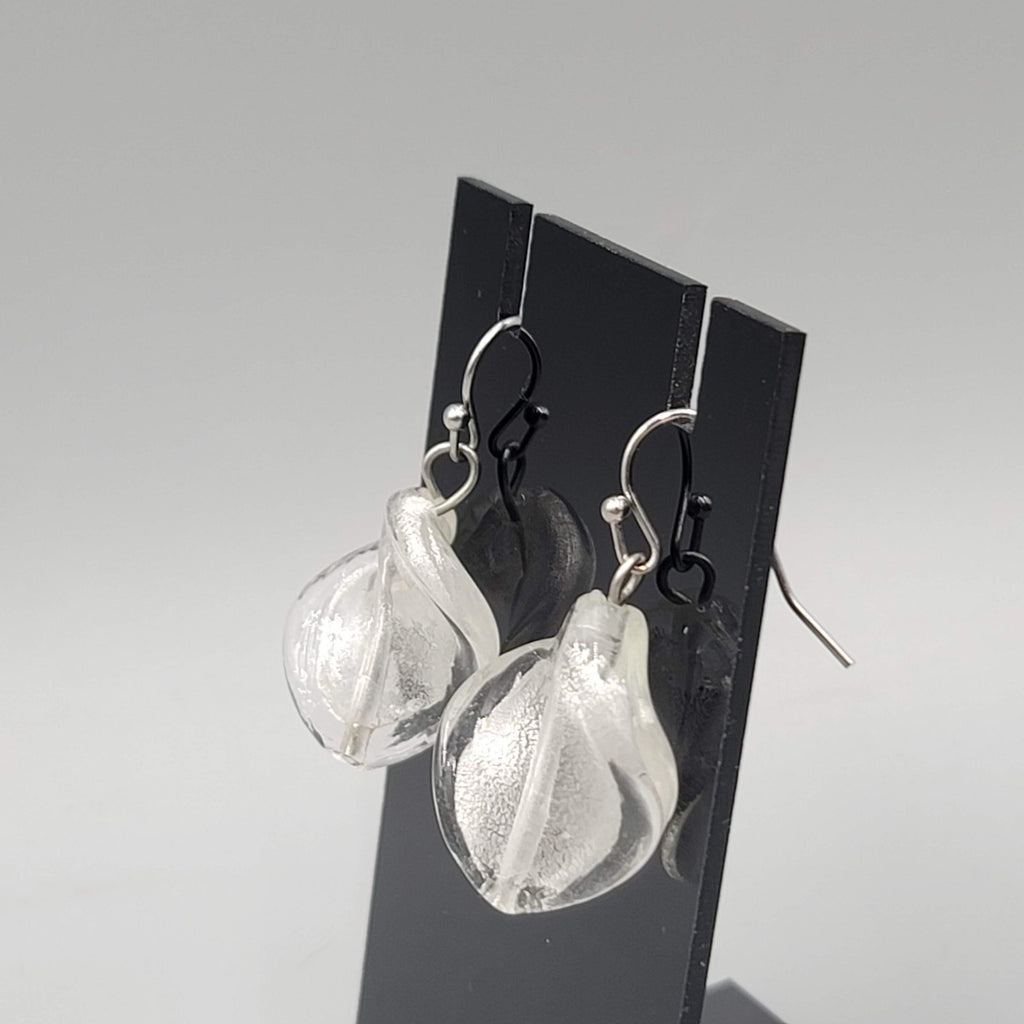 Silver Dichroic Art Glass Pierced Earrings Silver tone Dangle  1 in