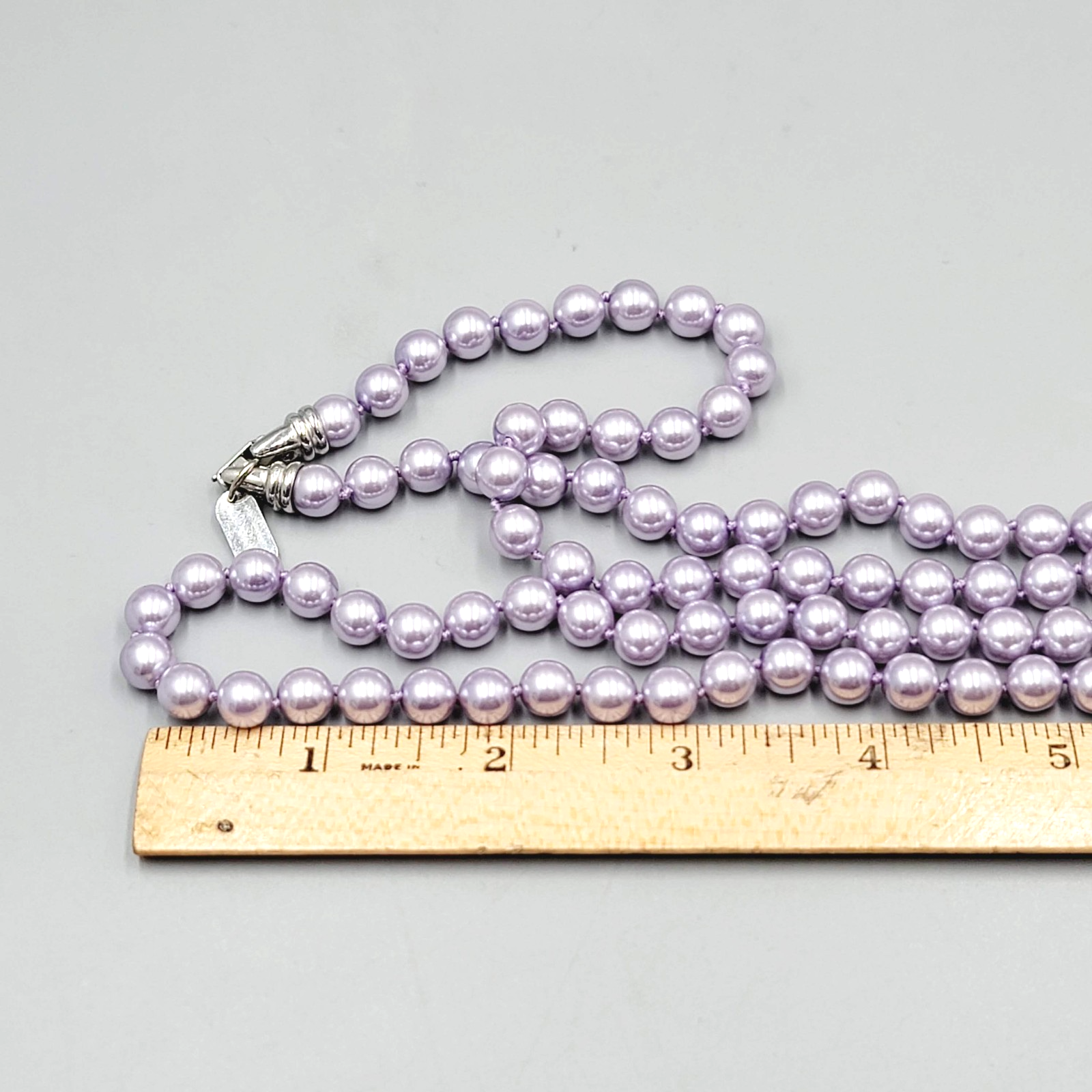 Kissaka Purple Faux Pearl Necklace Long Single Strand 36"