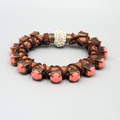 Statement Boho Bracelet Faux Leather Pink Rhinestones Magnetic Rhinestone Closur