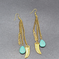 Pierced Earrings Large Gold tone Multi Chain Charms Beaded Statement 4"