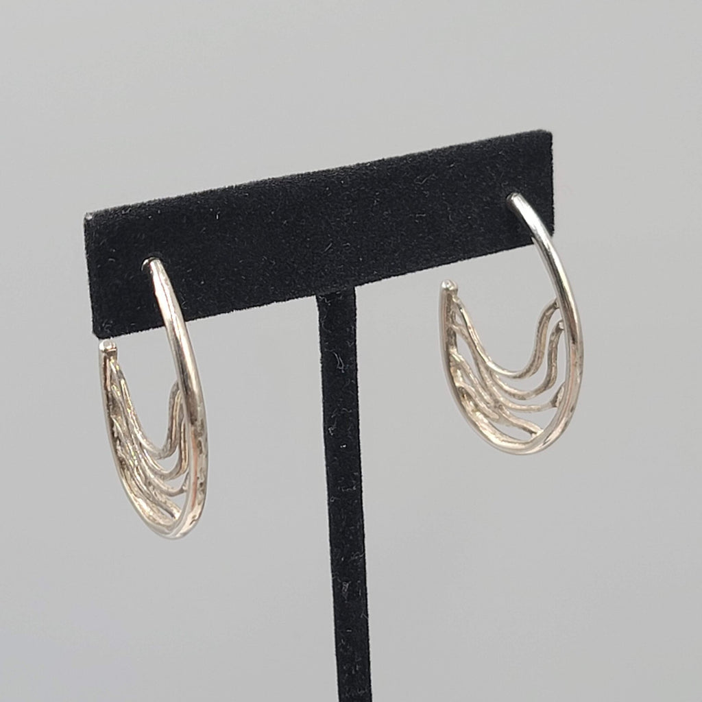 Filigree Hoops Pierced Earrings Silver tone Drop 1.25"