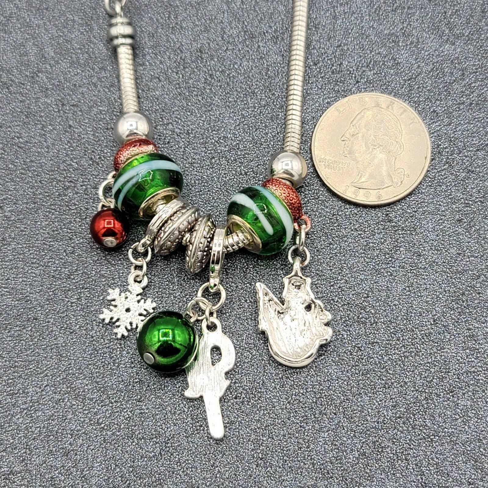 Christmas Holiday Slide Charm Bracelets 8" Silver tone 10 charms Dangle 