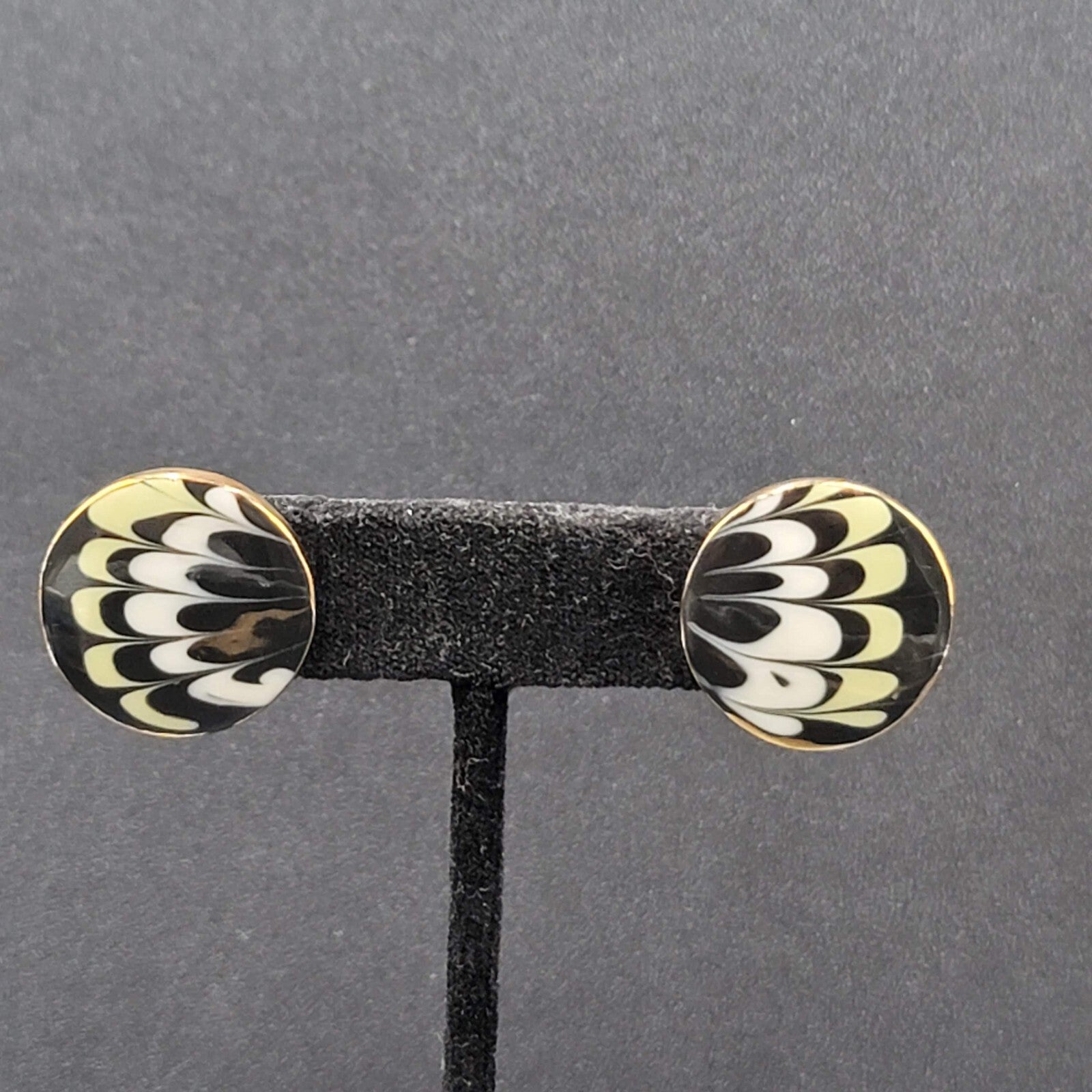 Vintage Pierced Earrings Hand Painted Ceramic Round Studs 7/8"