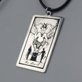 The DEVIL Tarot Card Pendant Necklace Major Arcana Silver tone Black Cord 18" 