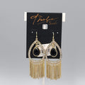 Thalia Sodi Fringe Pierced Earrings Black Teardrop Gold tone Dangle NWT 2.5"