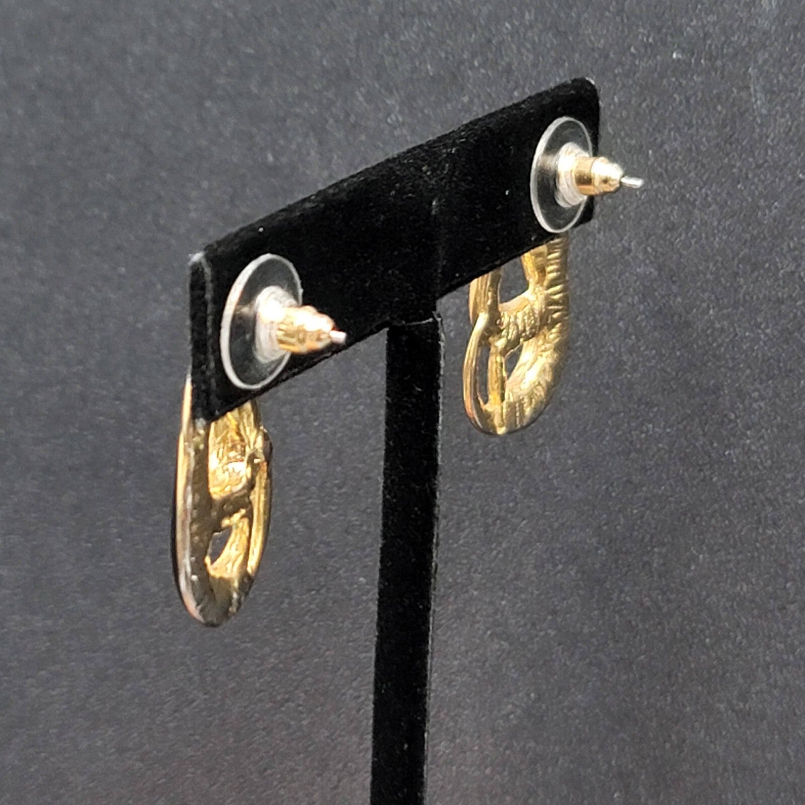 Vintage Pierced Earrings Black Cream Enamel Double Teardrop Drop 1"