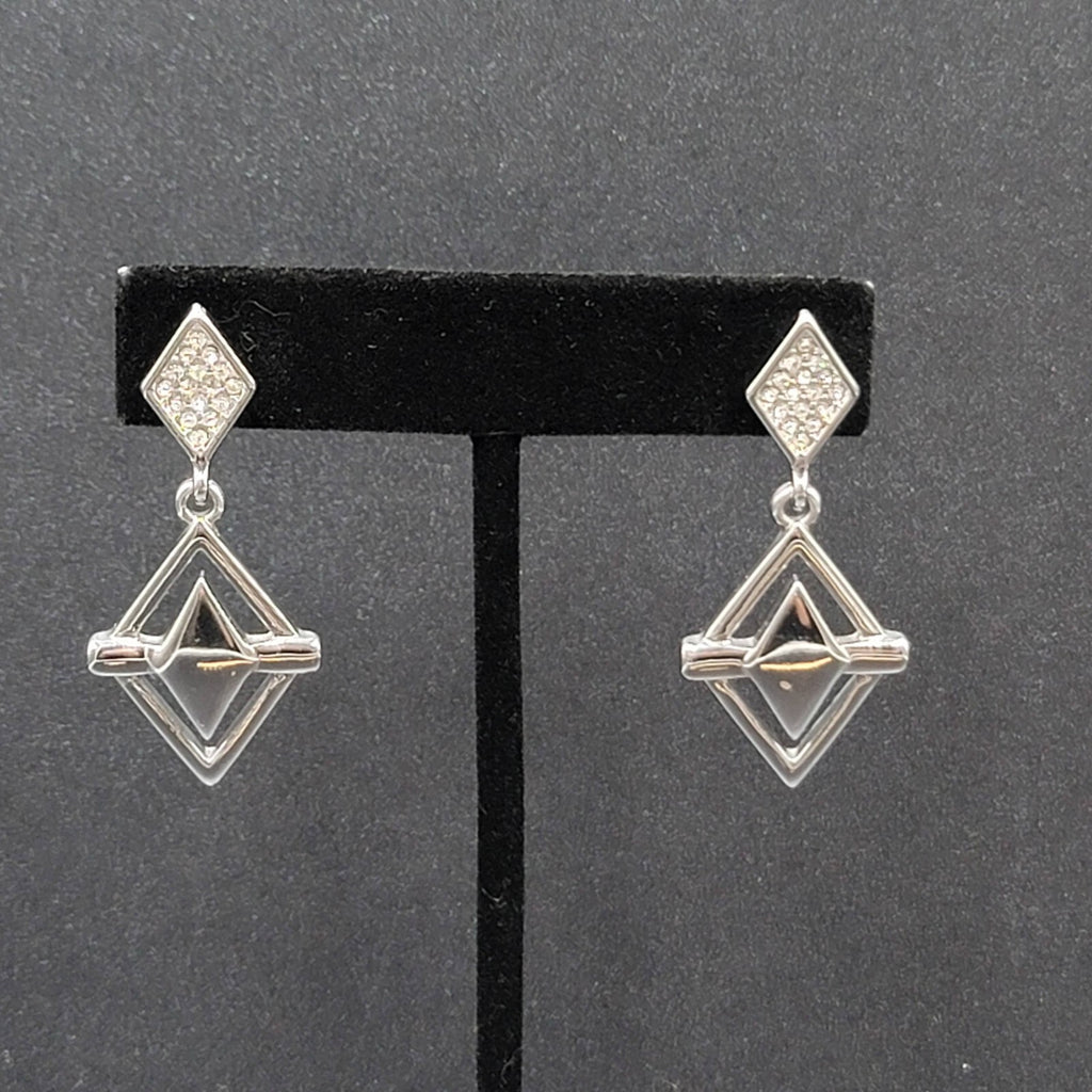 WHBM Pierced Earrings Silver tone Crystal Rhinestone Dangle 1.75"