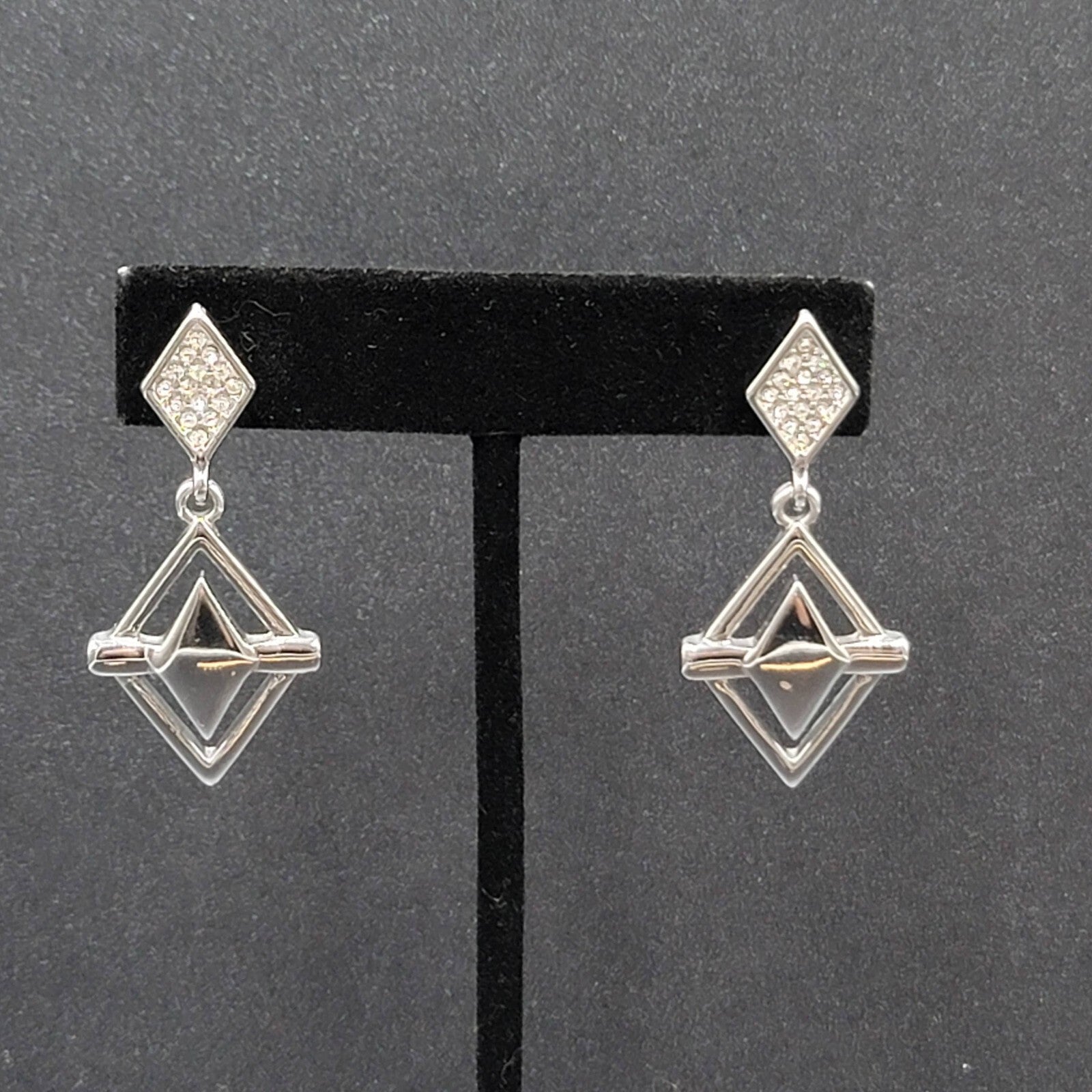WHBM Pierced Earrings Silver tone Crystal Rhinestone Dangle 1.75"