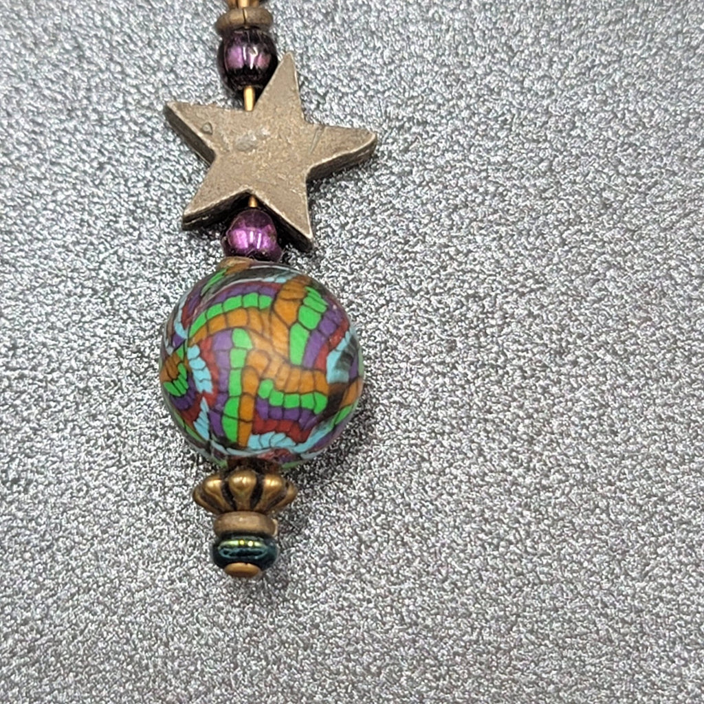 Pierced Earrings Star Bead Pottery Multicolor Bead 1.75"