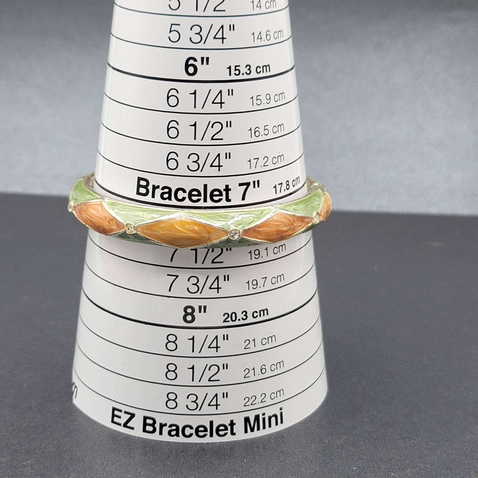 Hinged Bracelet Bangle Silver tone Crystal Green Orange Enamel