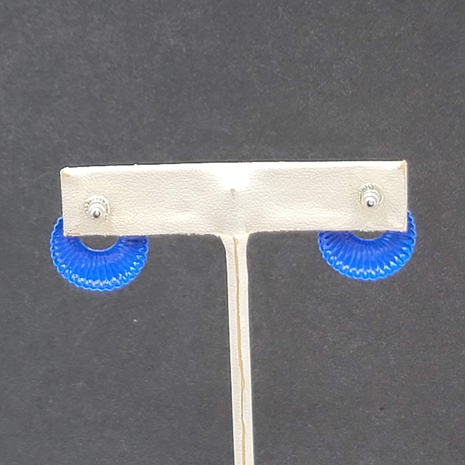 Vintage Pierced Earrings Blue Enamel Lightweight Small 3/4" Costume Jewelry