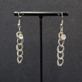 Pierced Earrings Hammered Dangle Chains Rhinestone 1.75"