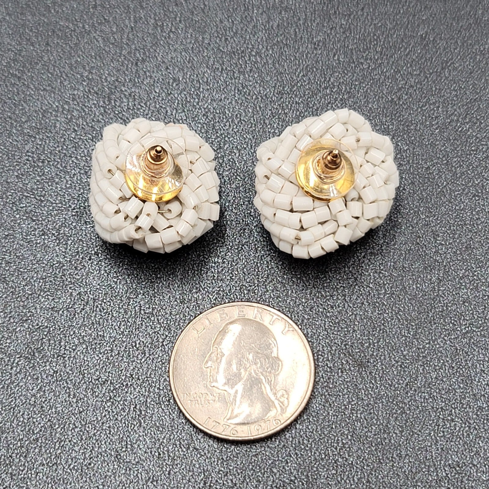 Vintage Pierced Earrings White Seed Beads Knot Estate Jewelry 1"