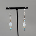 Sterling Silver Pierced Earrings Blue Iridescent Bead Dangle 1.75"