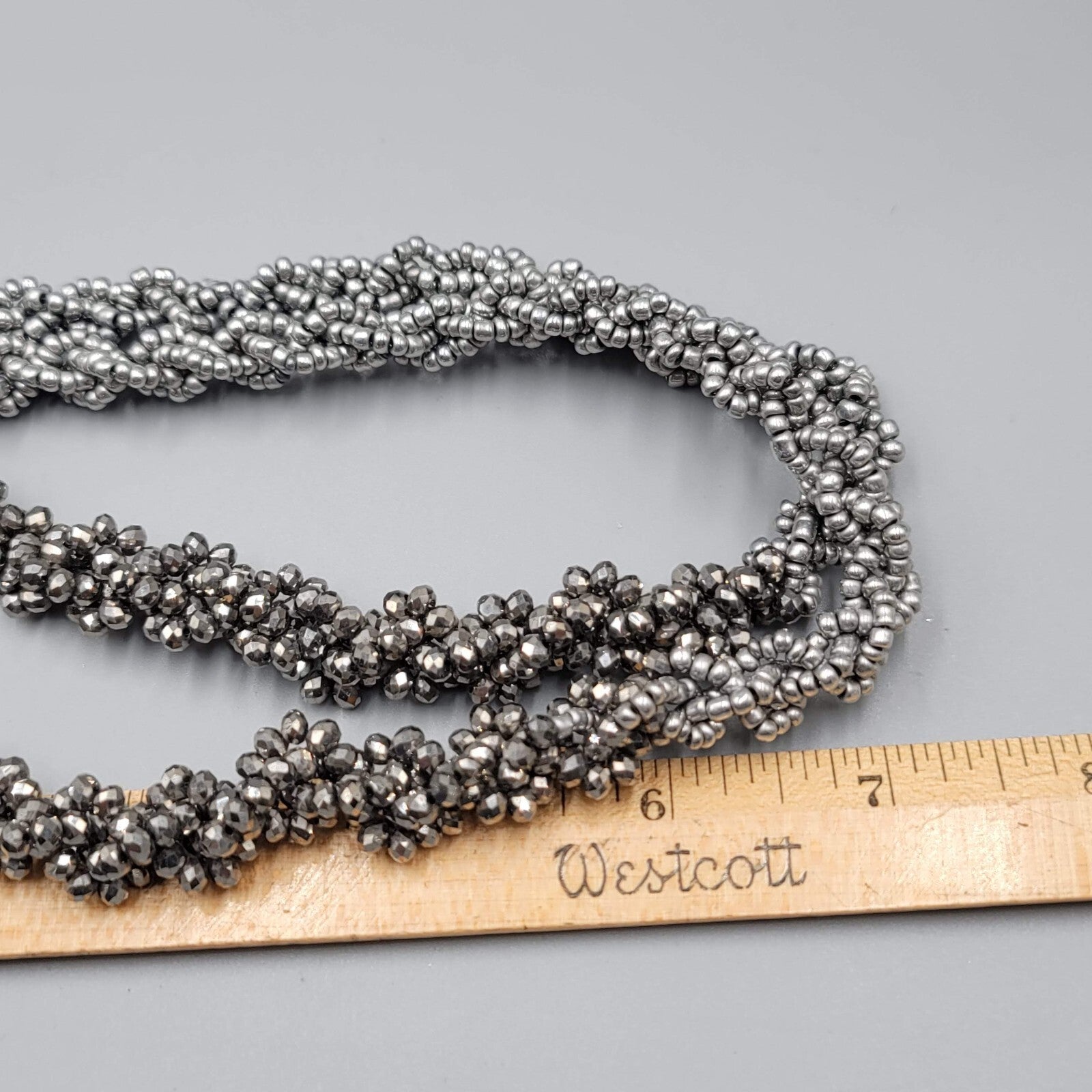 Bead Necklace Gray Silver tone Gradient 32"