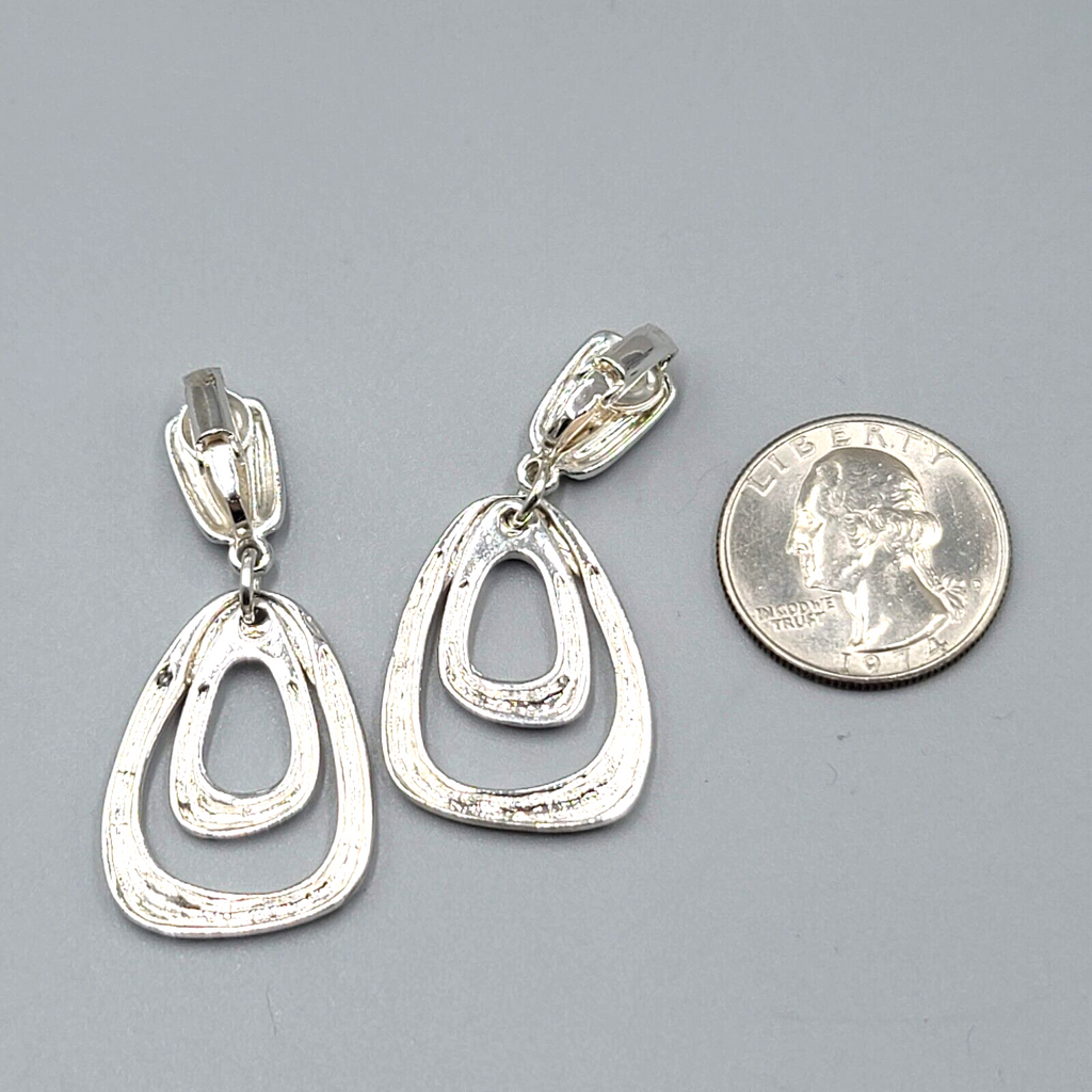 Vintage Clip on Earrings Silver tone 1 7/8"