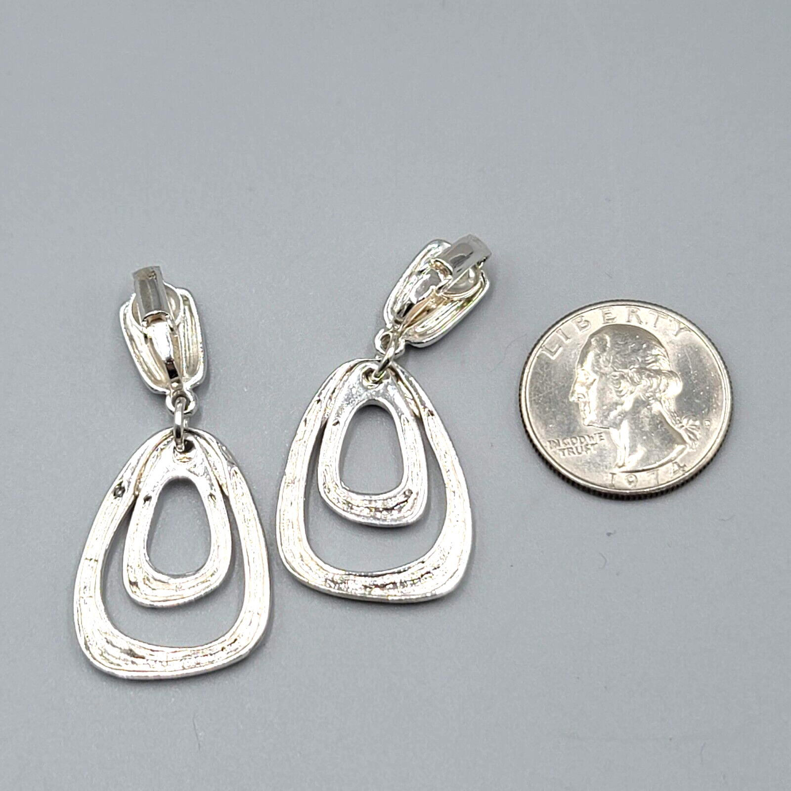 Vintage Clip on Earrings Silver tone 1 7/8"
