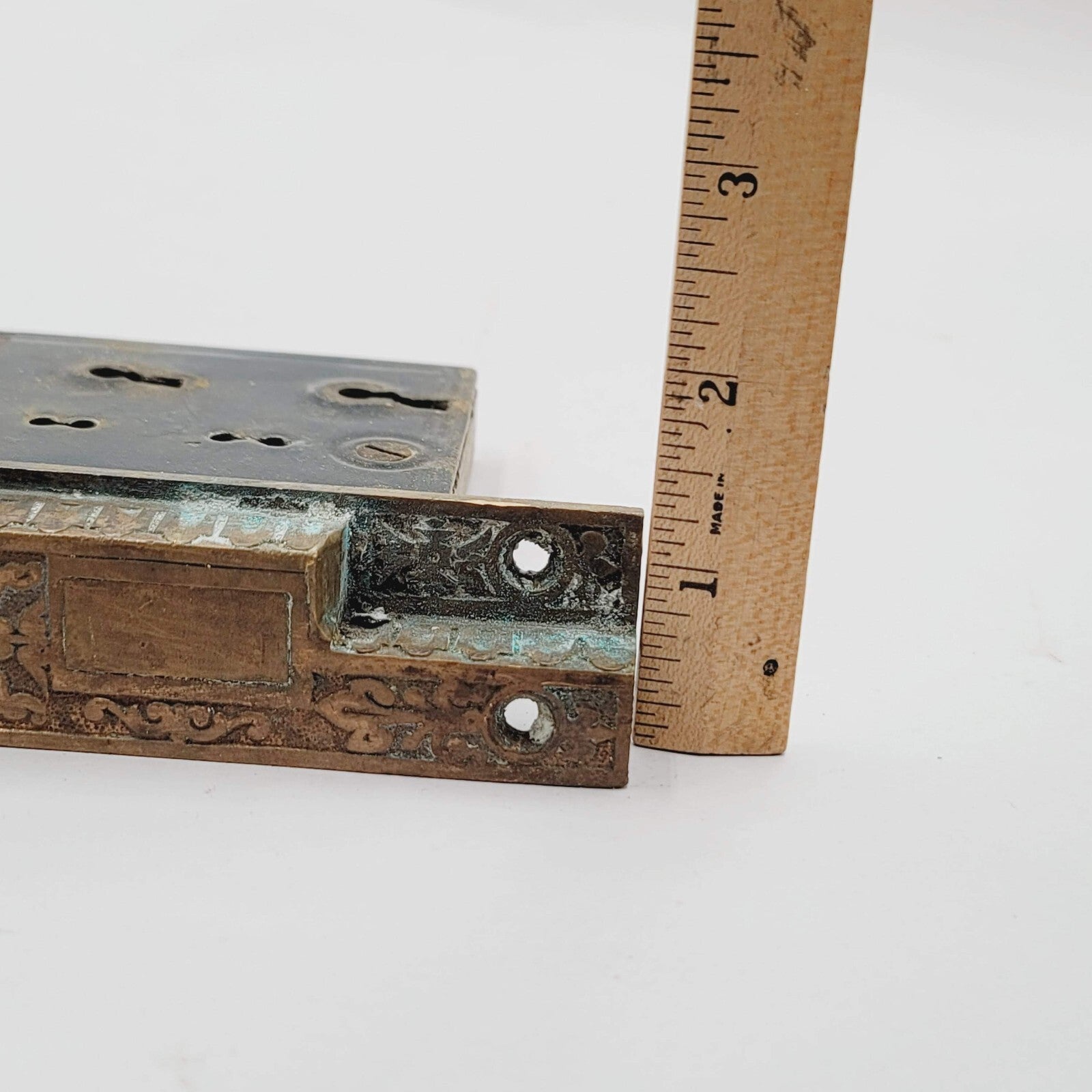 Vintage Ornate Mortise Lock Door Hardware Salvage Skeleton Double Keyhole NO Key