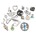All Silver tone Pendant Lot of 16 Various Styles One Chain Included