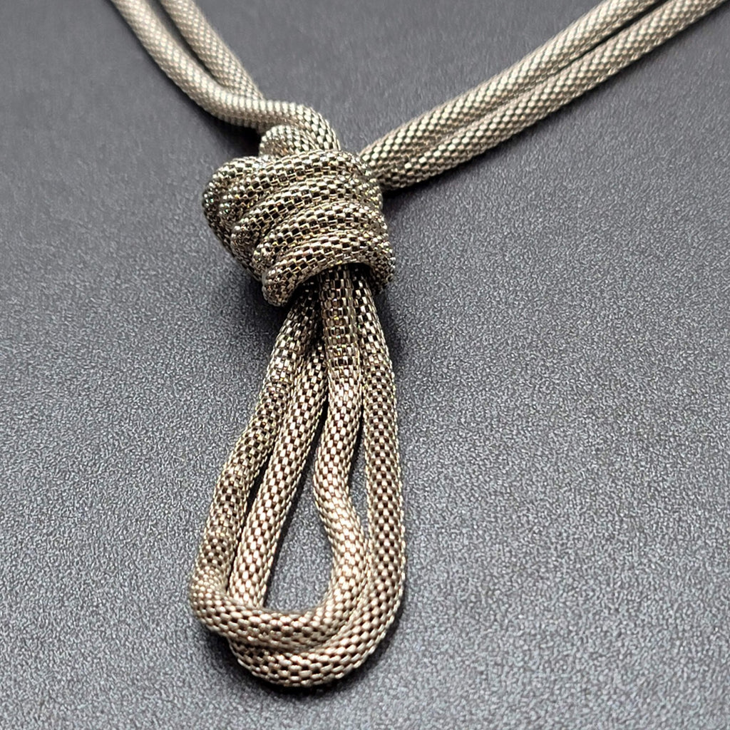 Vintage Snake Chain Knot Necklace Silver tone Large Statement 24"-27"