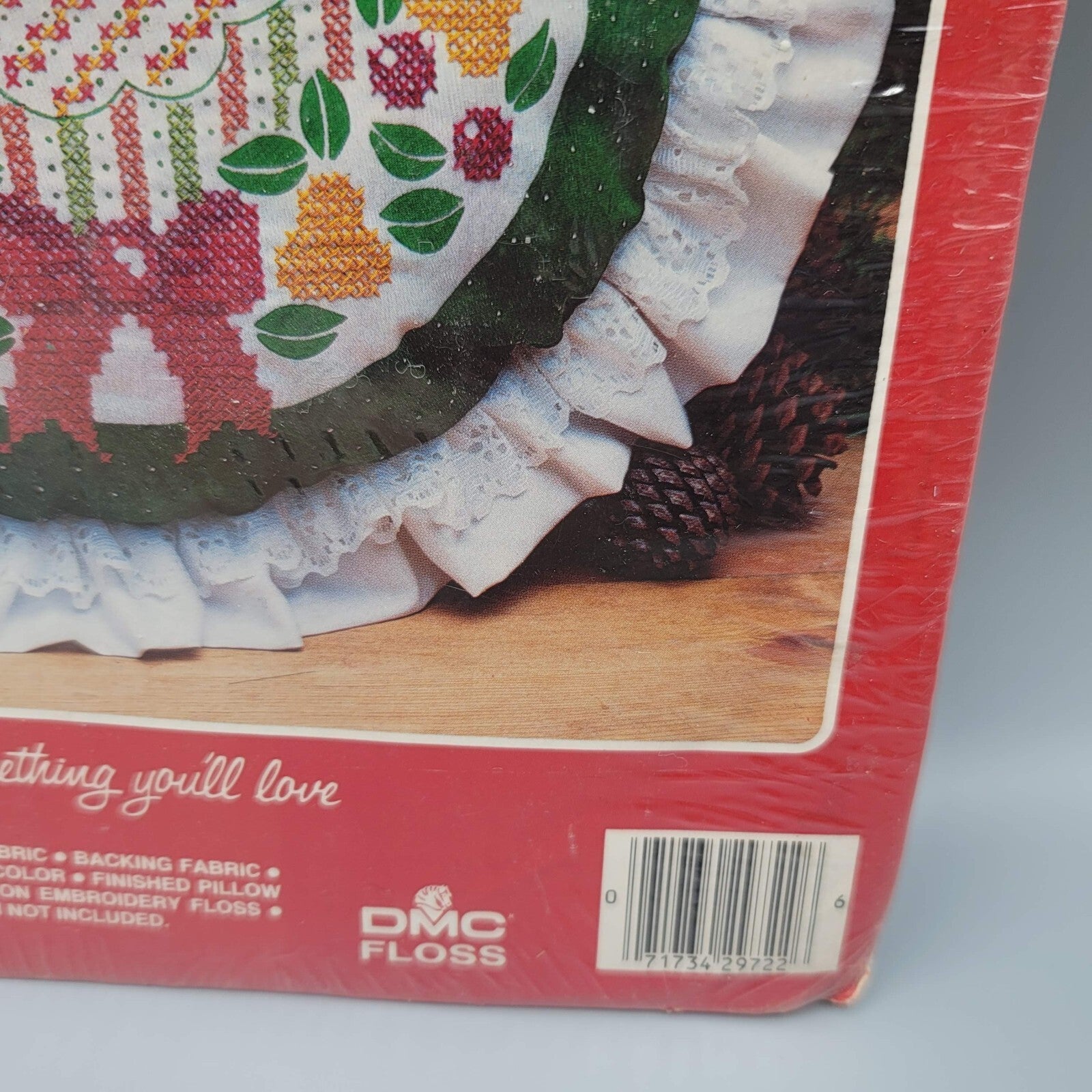 Vtg Partridge Wreath Vogart Crafts Stamped Cross Stitch Christmas Pillow Kit NOS