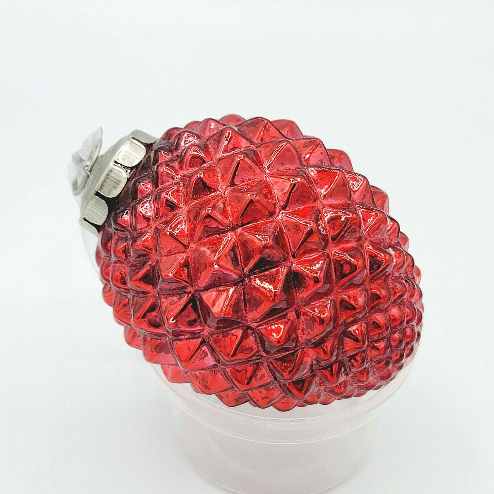 Vintage Kugel Style Red Textured Glass Christmas Ornament 3.5" x 2.75 Acorn