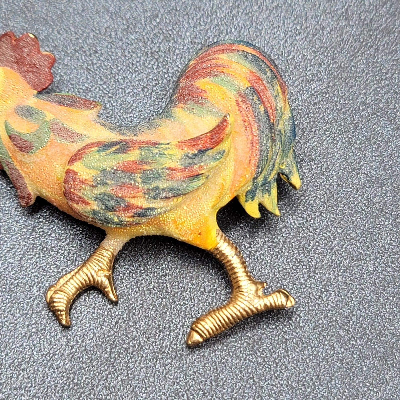 Vintage Rooster Brooch Gold tone Sugared Enamel 2.25"