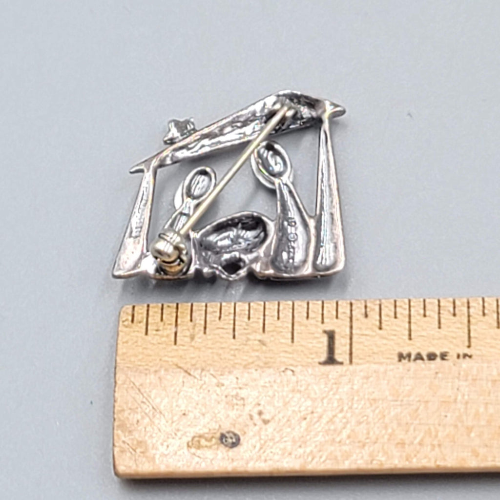Vintage Silpada Sterling Silver Christmas Nativity Manger Brooch 7/8"