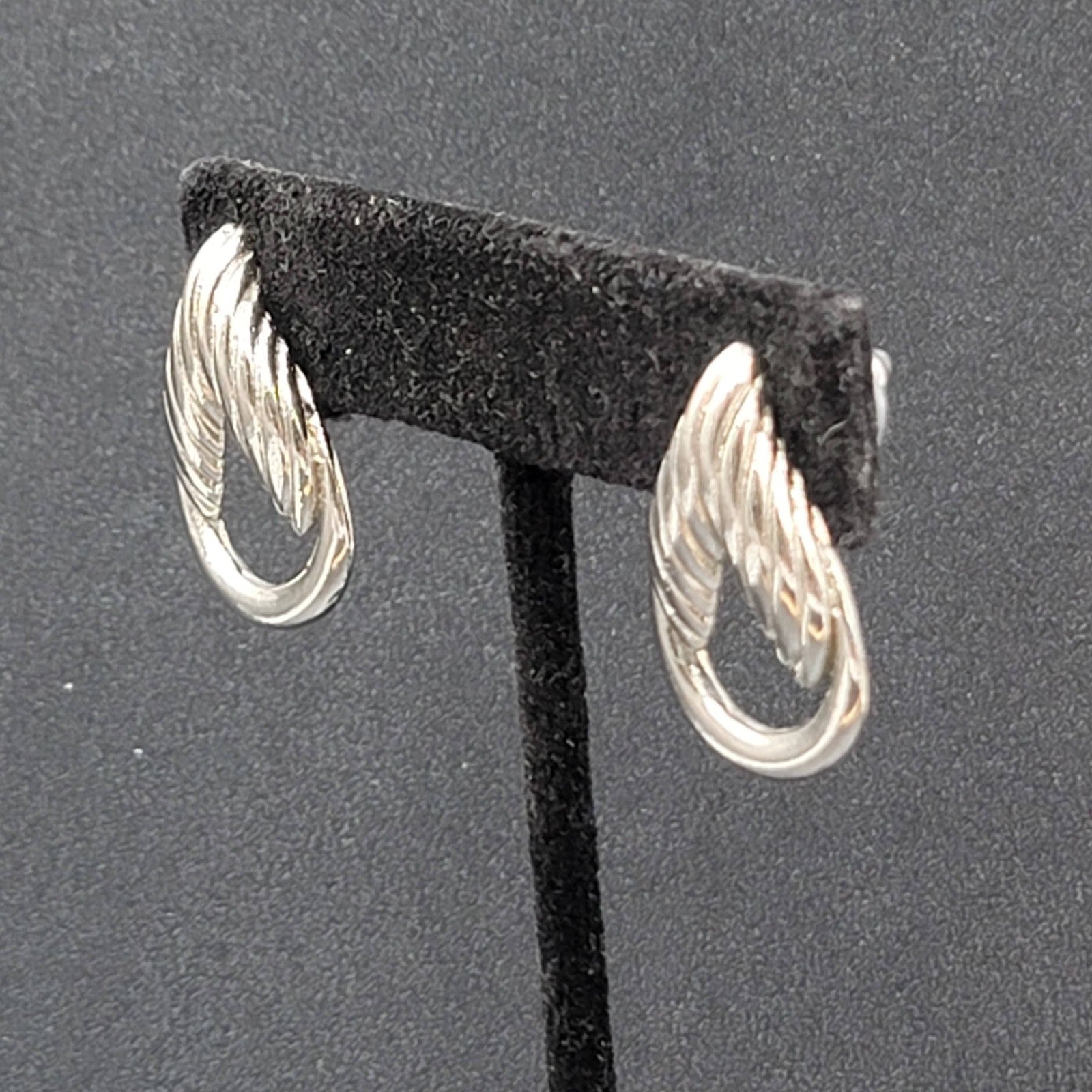 Vintage Pierced Earrings Silver tone Open Drop  1"