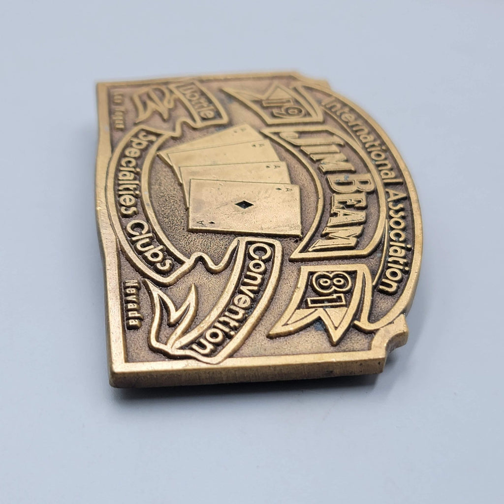 Vintage Jim Beam Belt Buckle 1981 Las Vegas Convention Bottle Specialties Cards