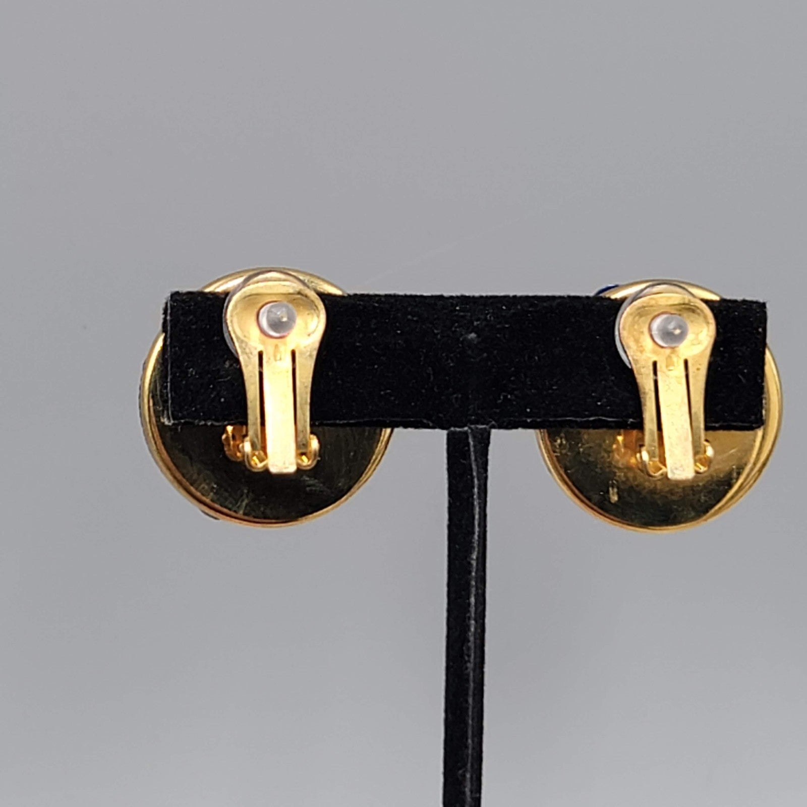 Vintage Blue Sequin Dome Clip on Earrings Gold tone 1 1/8"