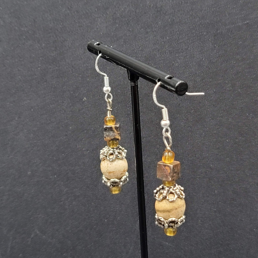 Pierced Earrings Agate Stone Beads Sterling Silver Hooks 1.25"