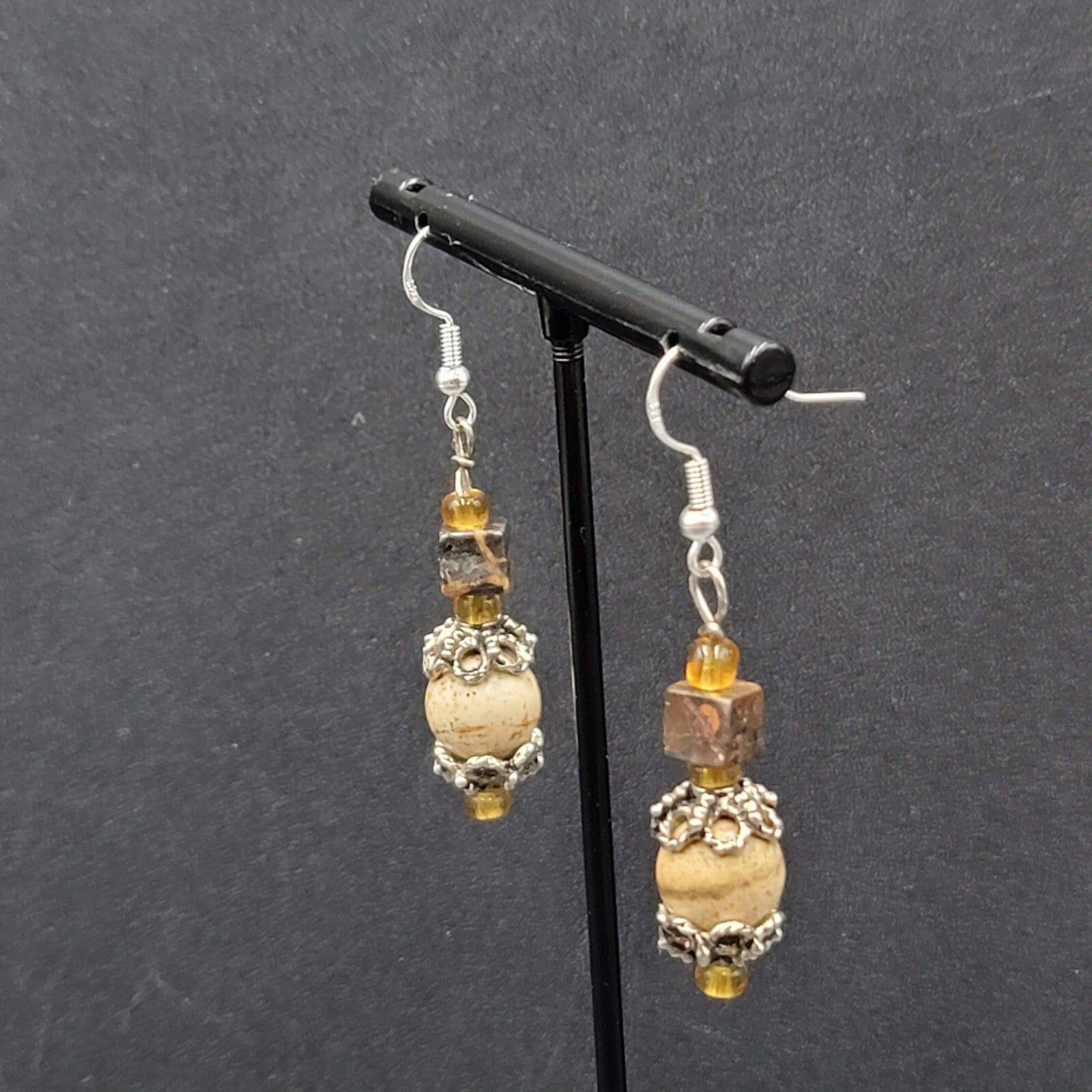 Pierced Earrings Agate Stone Beads Sterling Silver Hooks 1.25"