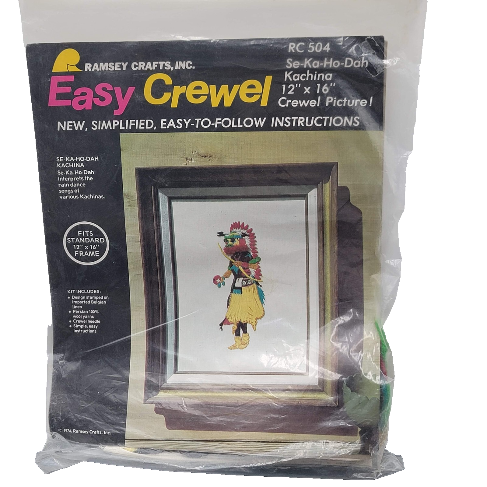 Ramsey Crafts Kachina Complete Craft Kit Crewel Embroidery 12x16"