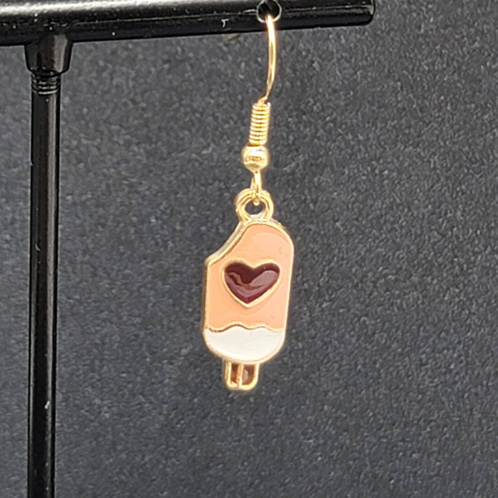 Heart Ice Cream Popsicle Pierced Earrings Pink Enamel Dangle New 3/4"
